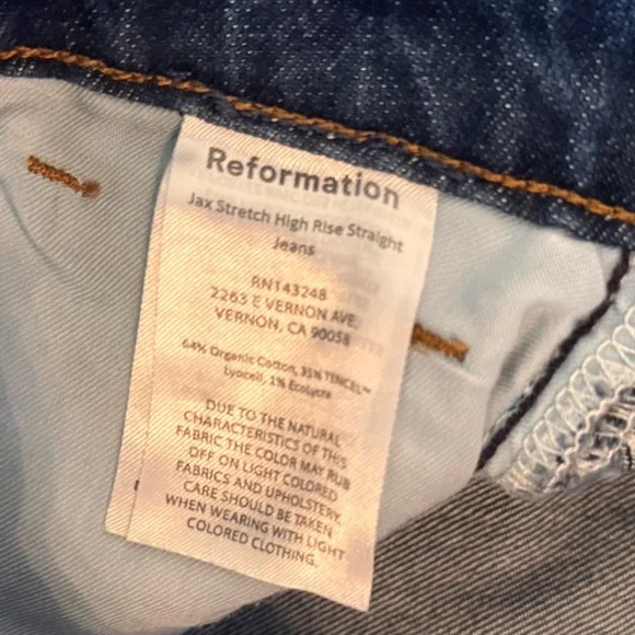 REFORMATION Jax Stretch High Rise Straight Jeans Dark Blue - Picture 15 of 16